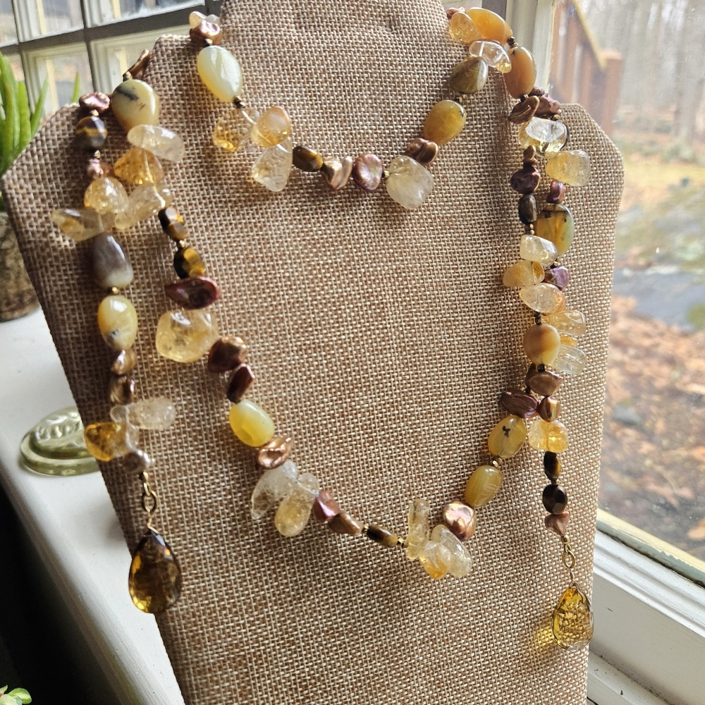 Boho Stone Beaded Lariat Necklace. Stones